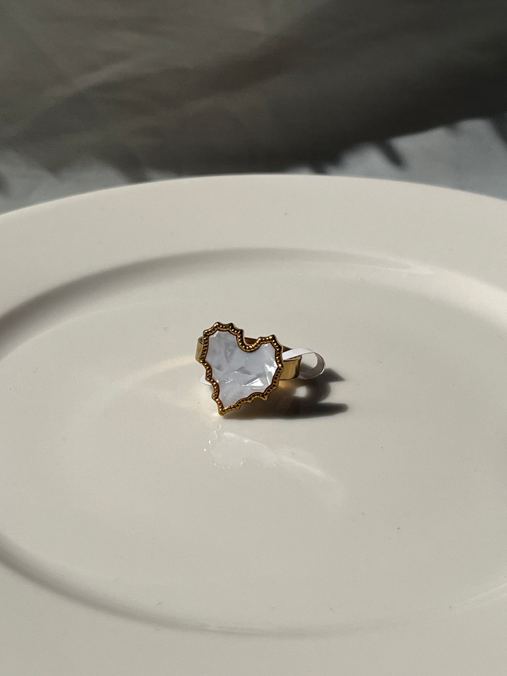 White Shell Heart Ring – Stainless Steel & Natural Shell