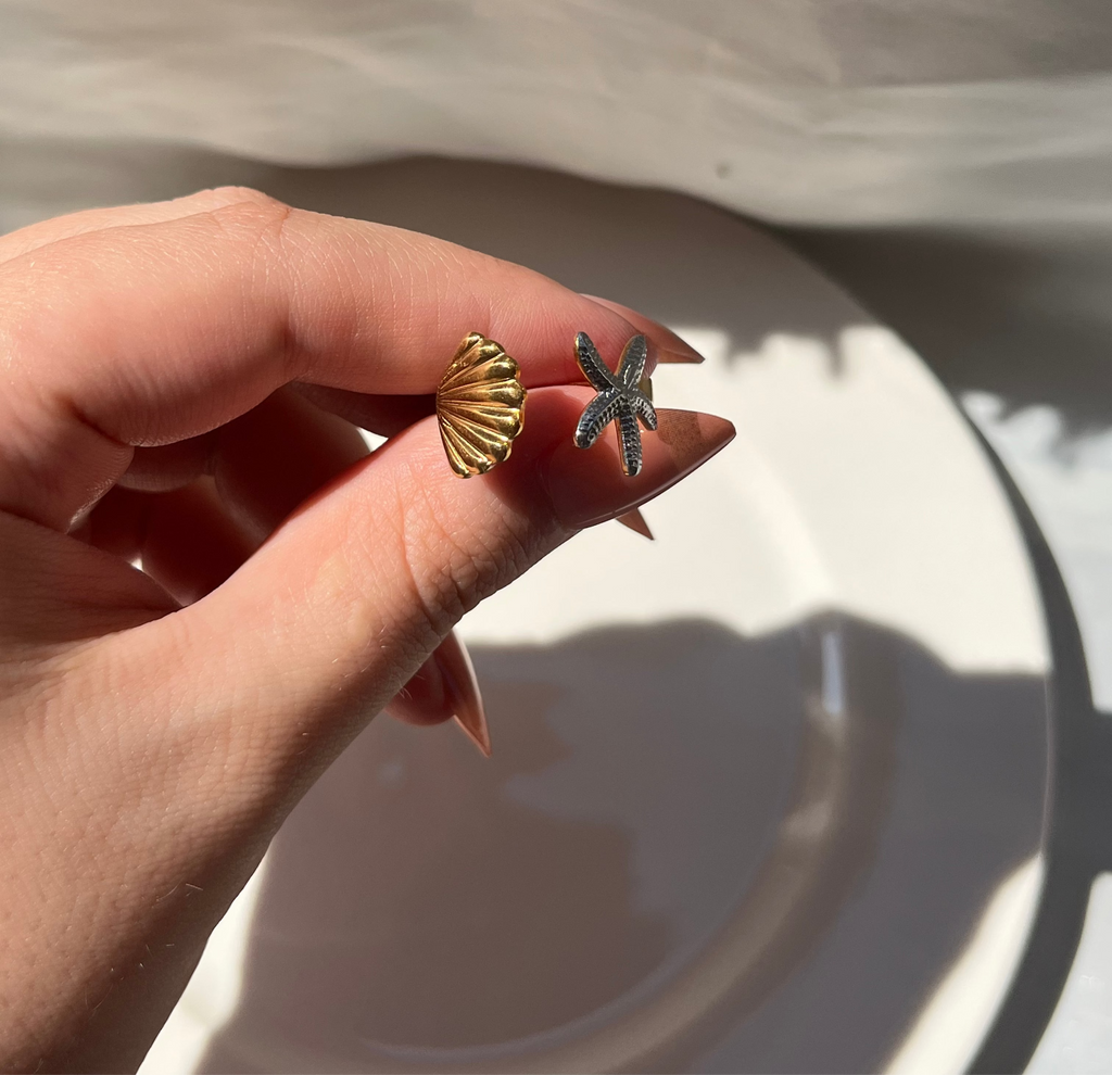 Gold Sea Star & Lotus Ring – Stainless Steel