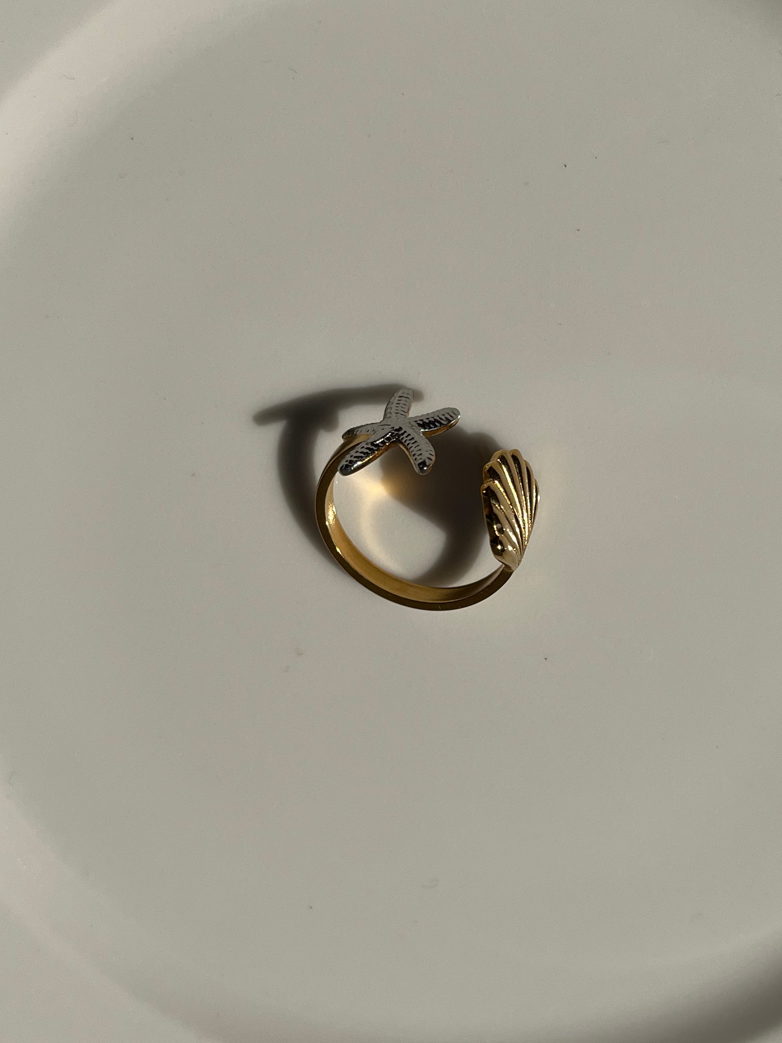 Gold Sea Star & Lotus Ring – Stainless Steel