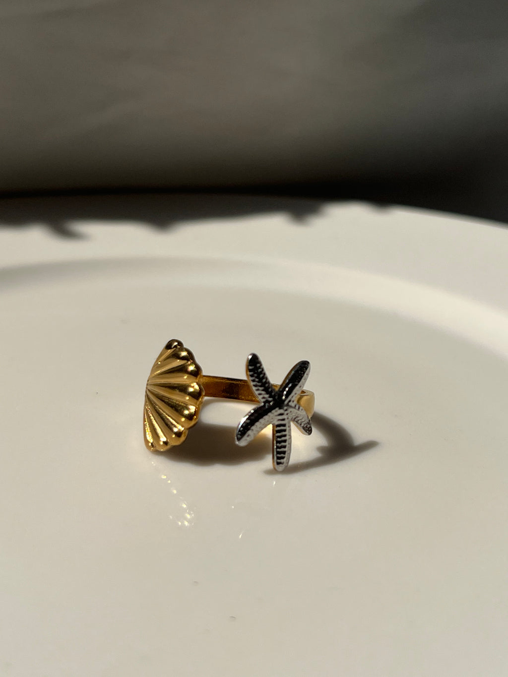 Gold Sea Star & Lotus Ring – Stainless Steel