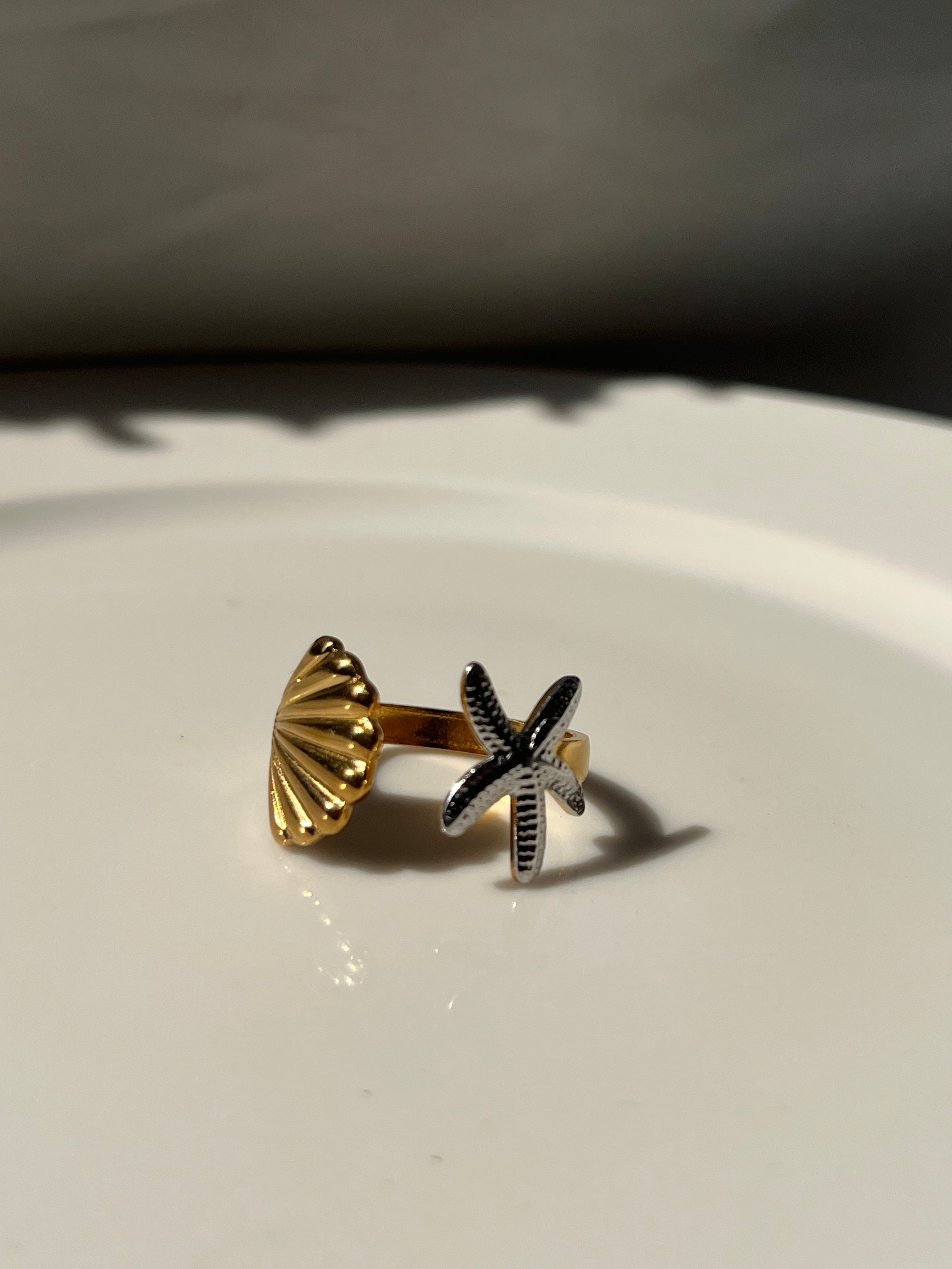 Gold Sea Star & Lotus Ring – Stainless Steel