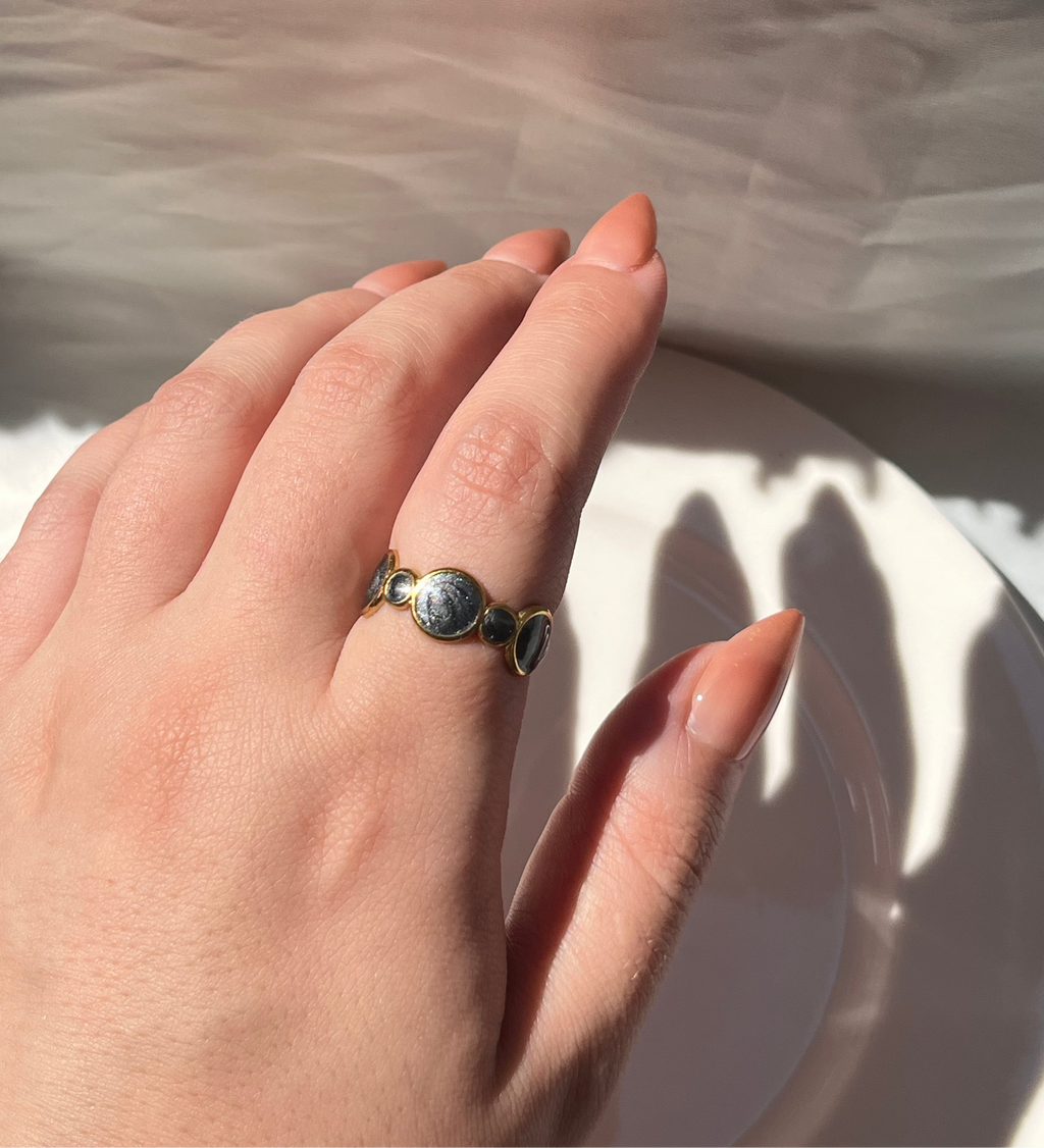 Black Resin Ring with Circles