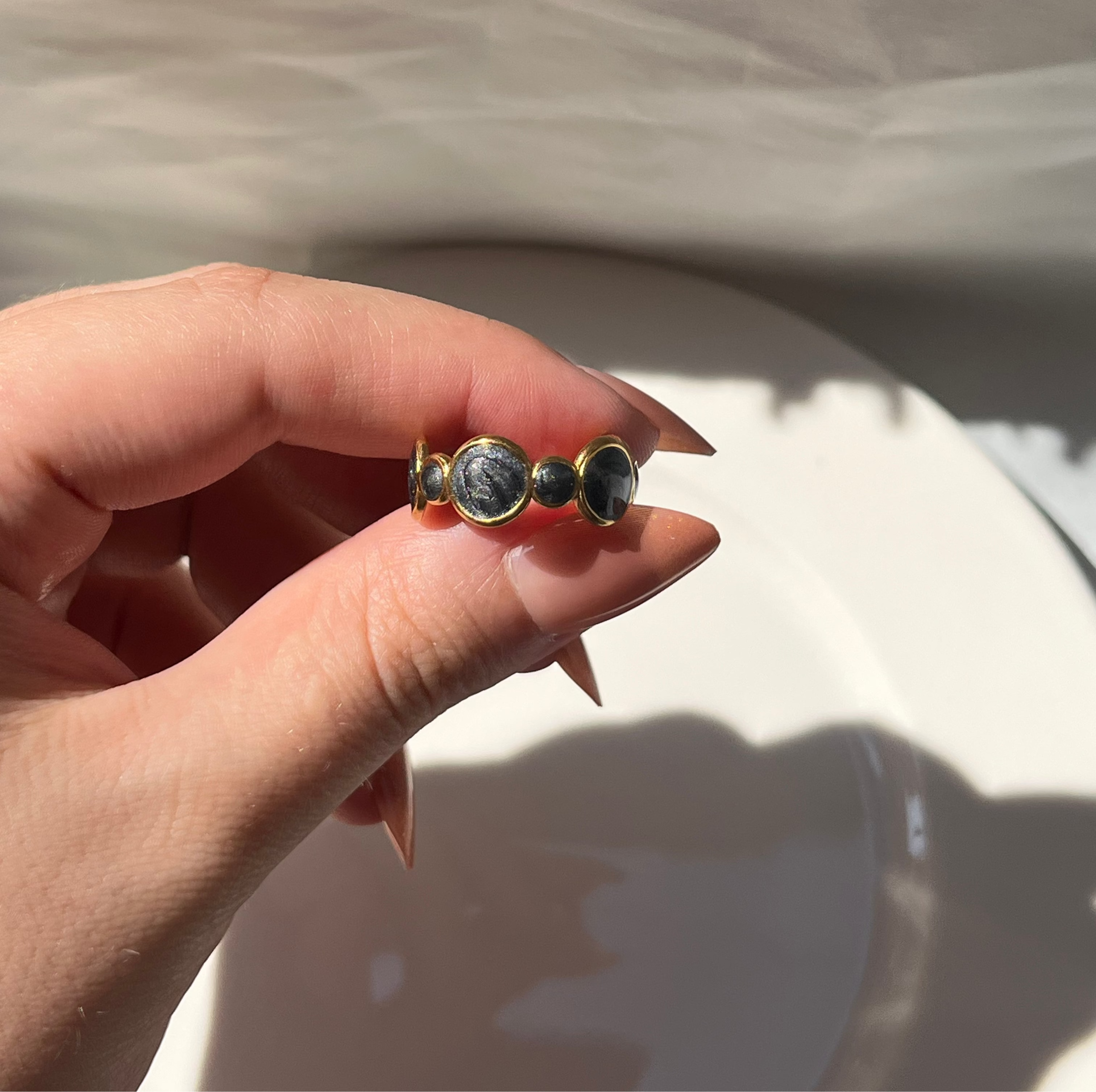 Black Resin Ring with Circles