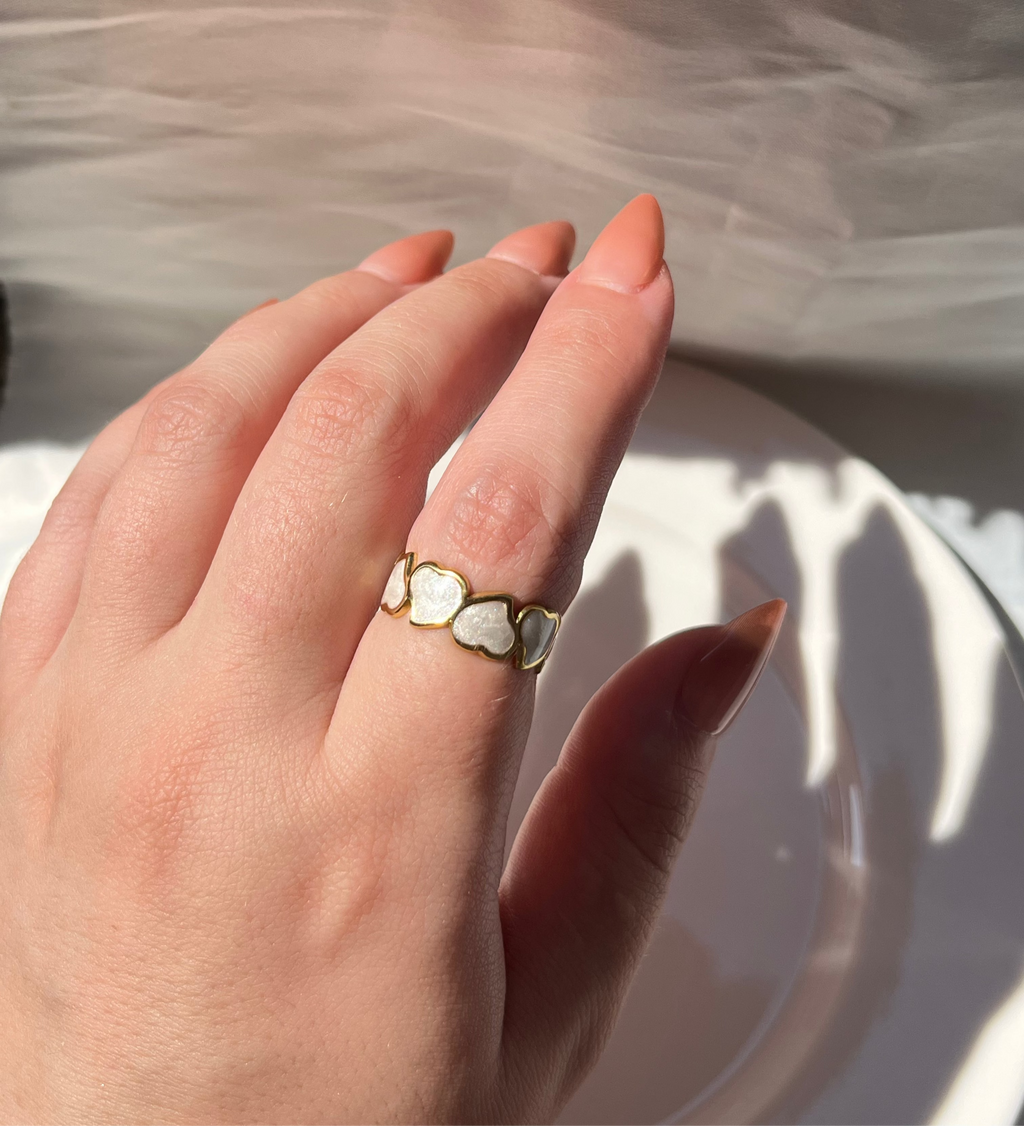 White Resin Ring with Hearts