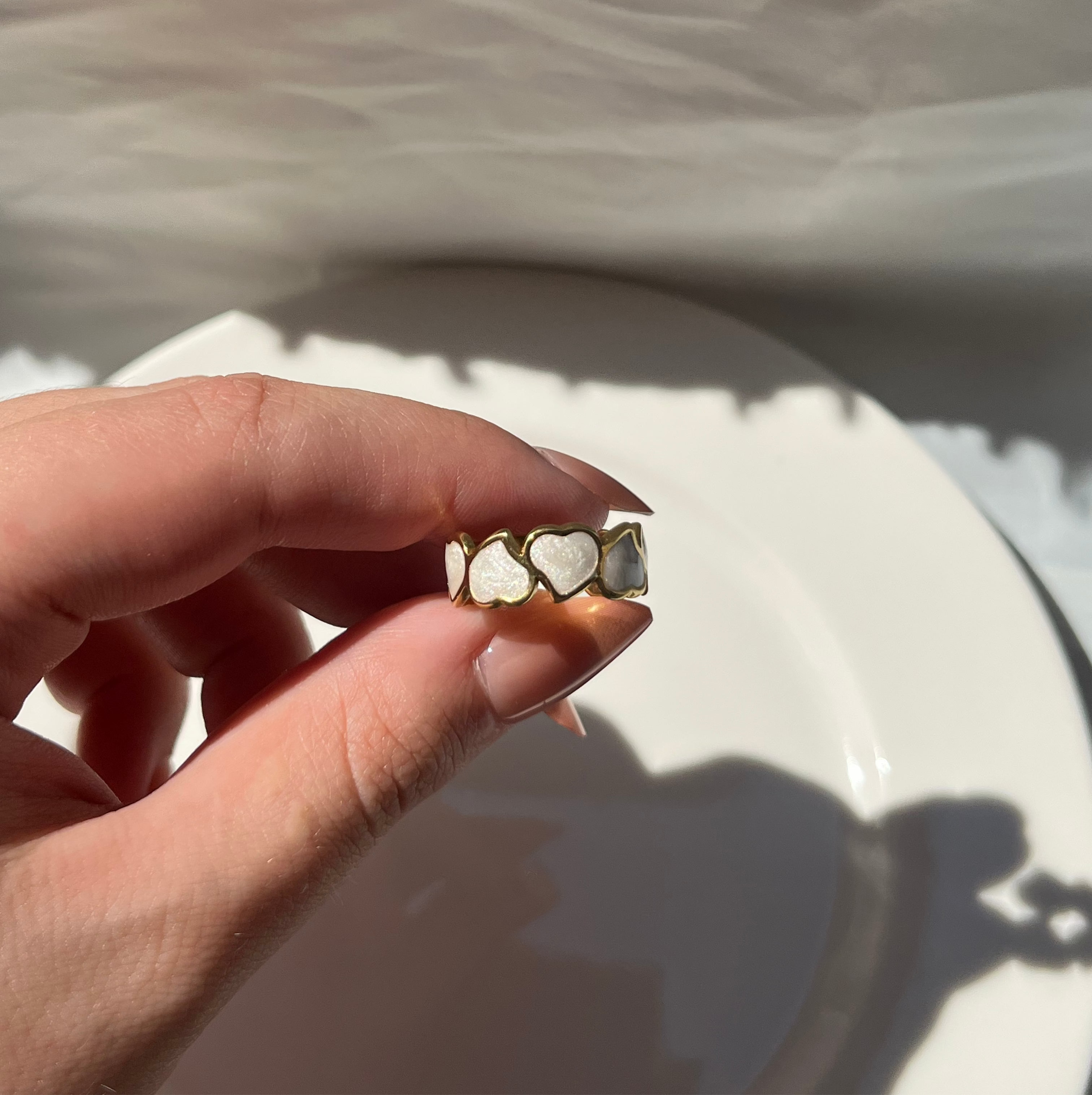 White Resin Ring with Hearts