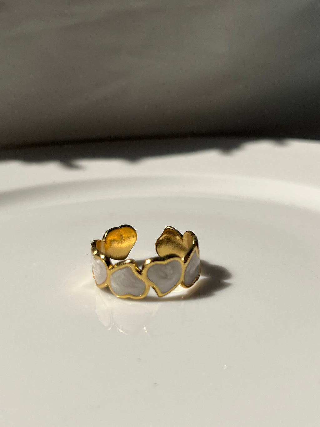 White Resin Ring with Hearts