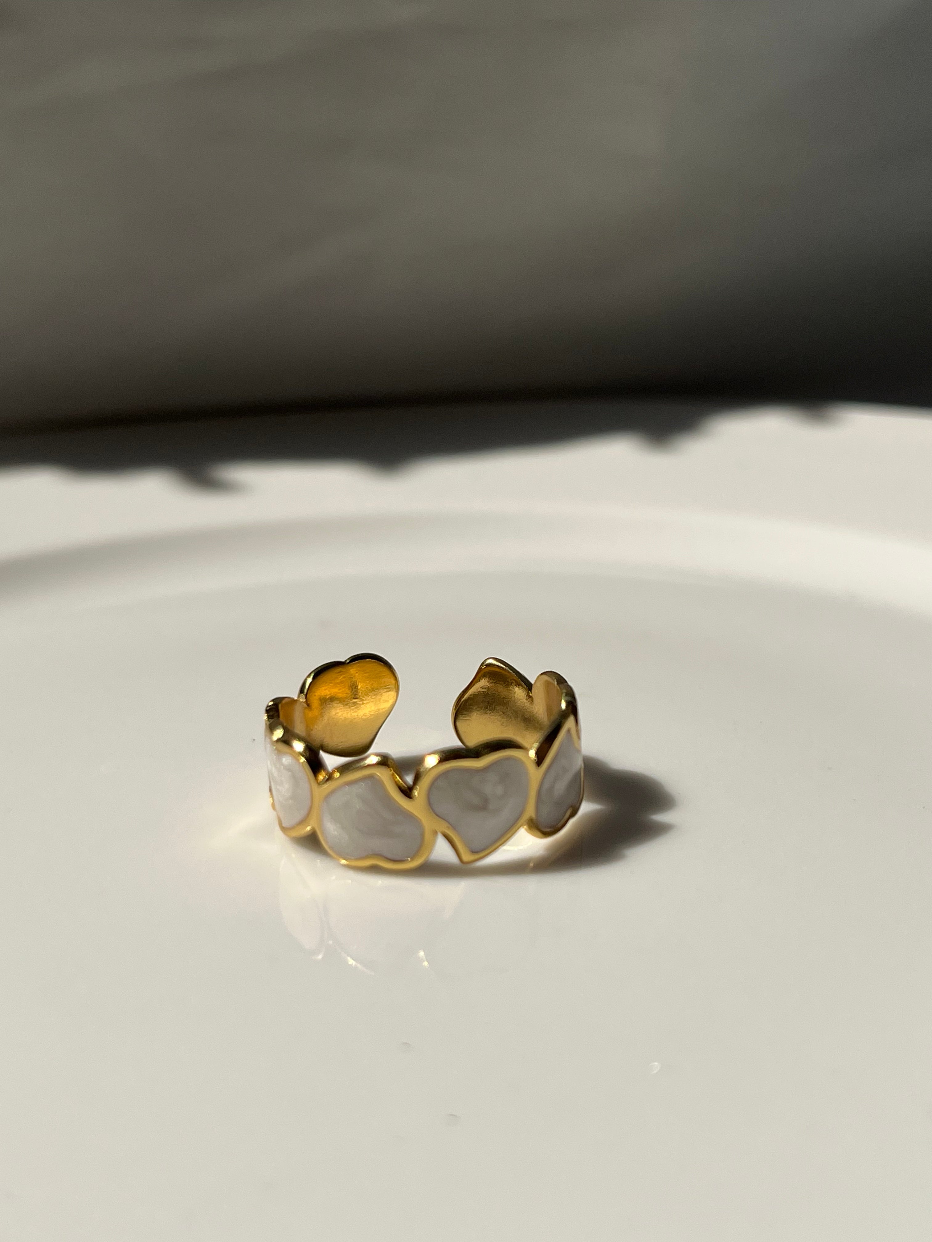 White Resin Ring with Hearts