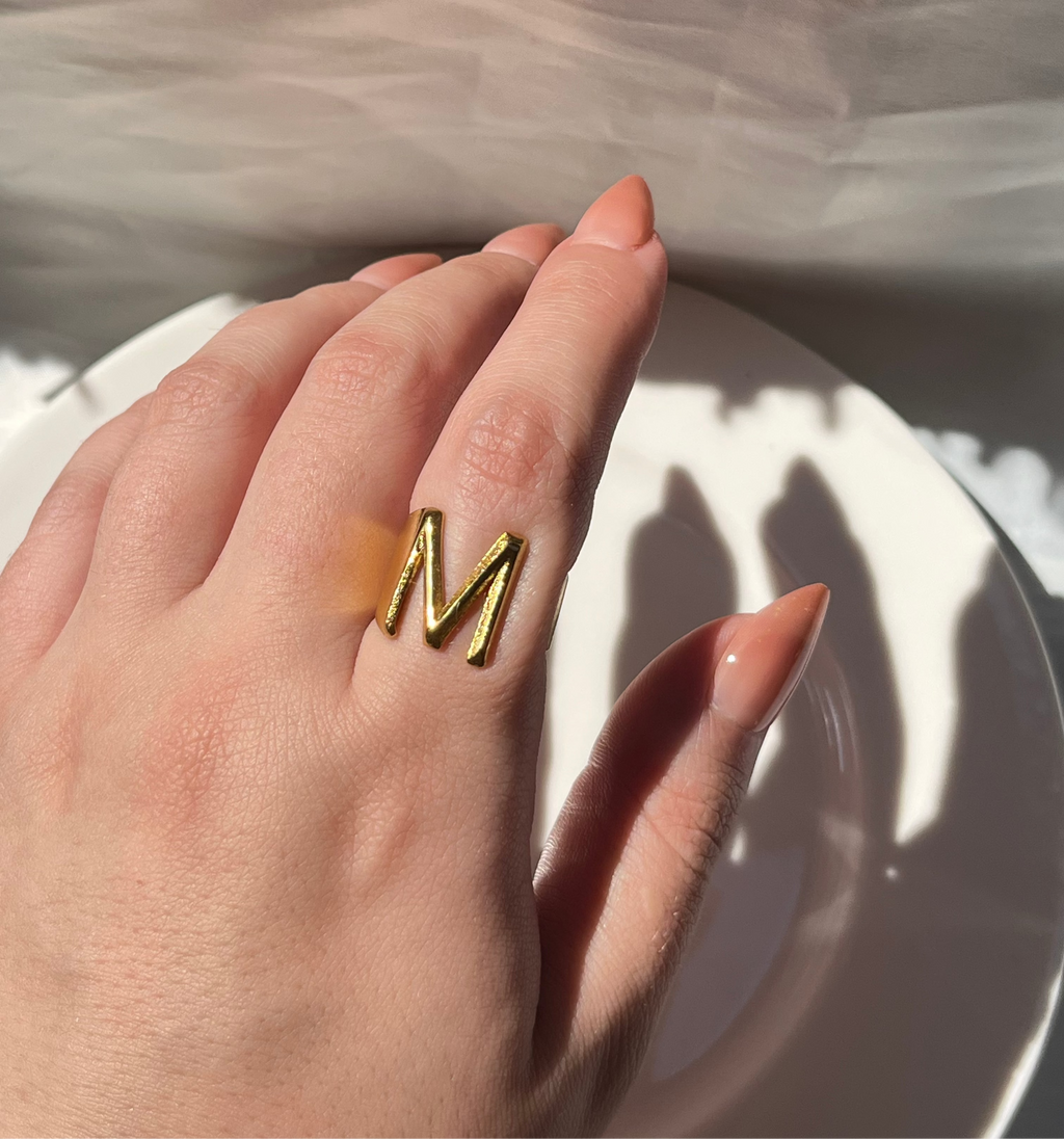 Gold Letter M Ring – Stainless Steel