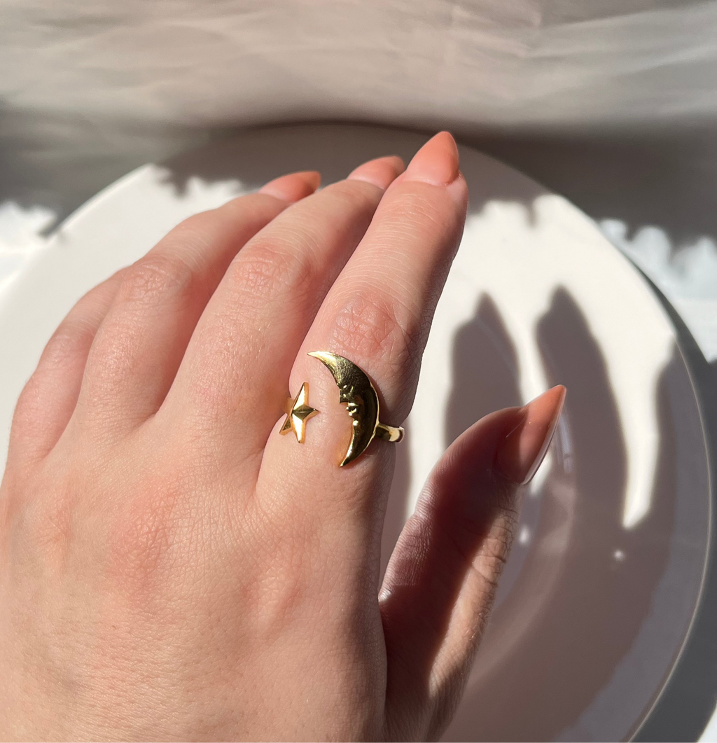 Gold Moon & Star Ring – Stainless Steel
