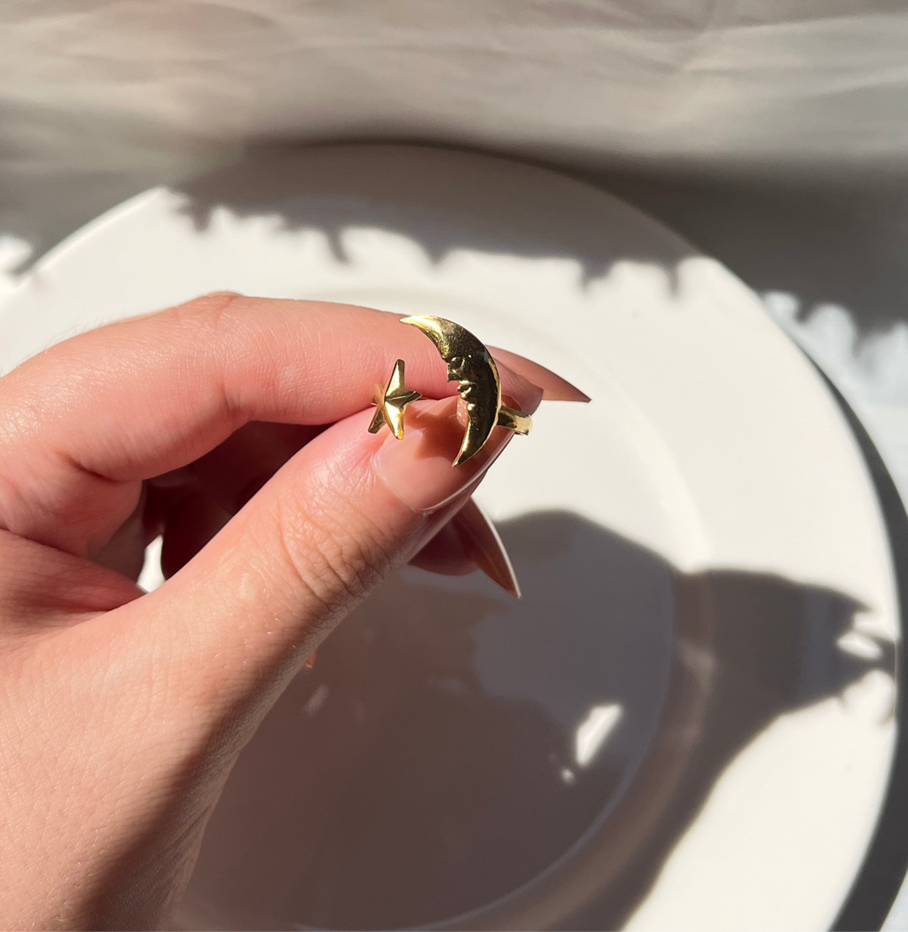 Gold Moon & Star Ring – Stainless Steel