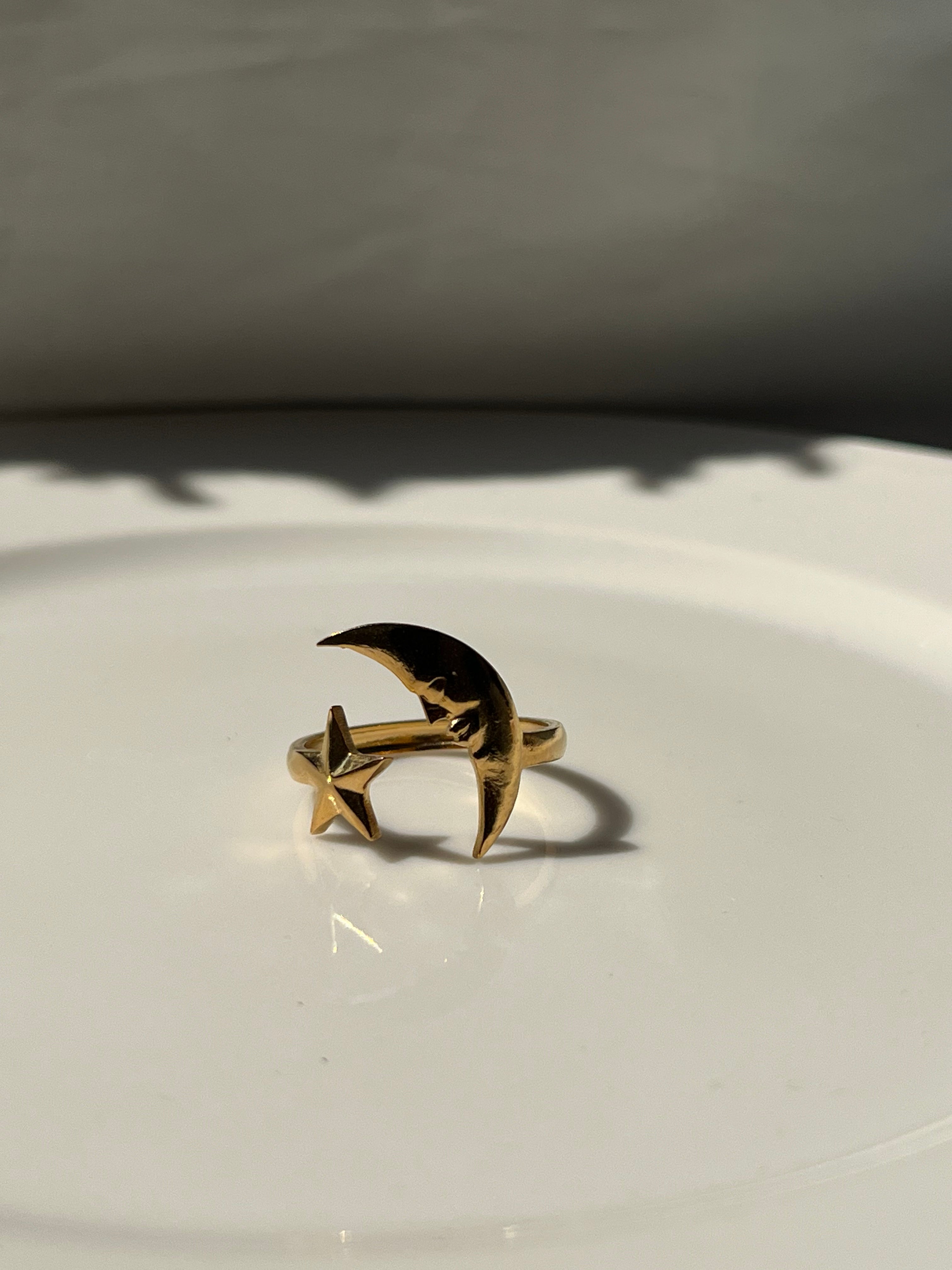 Gold Moon & Star Ring – Stainless Steel