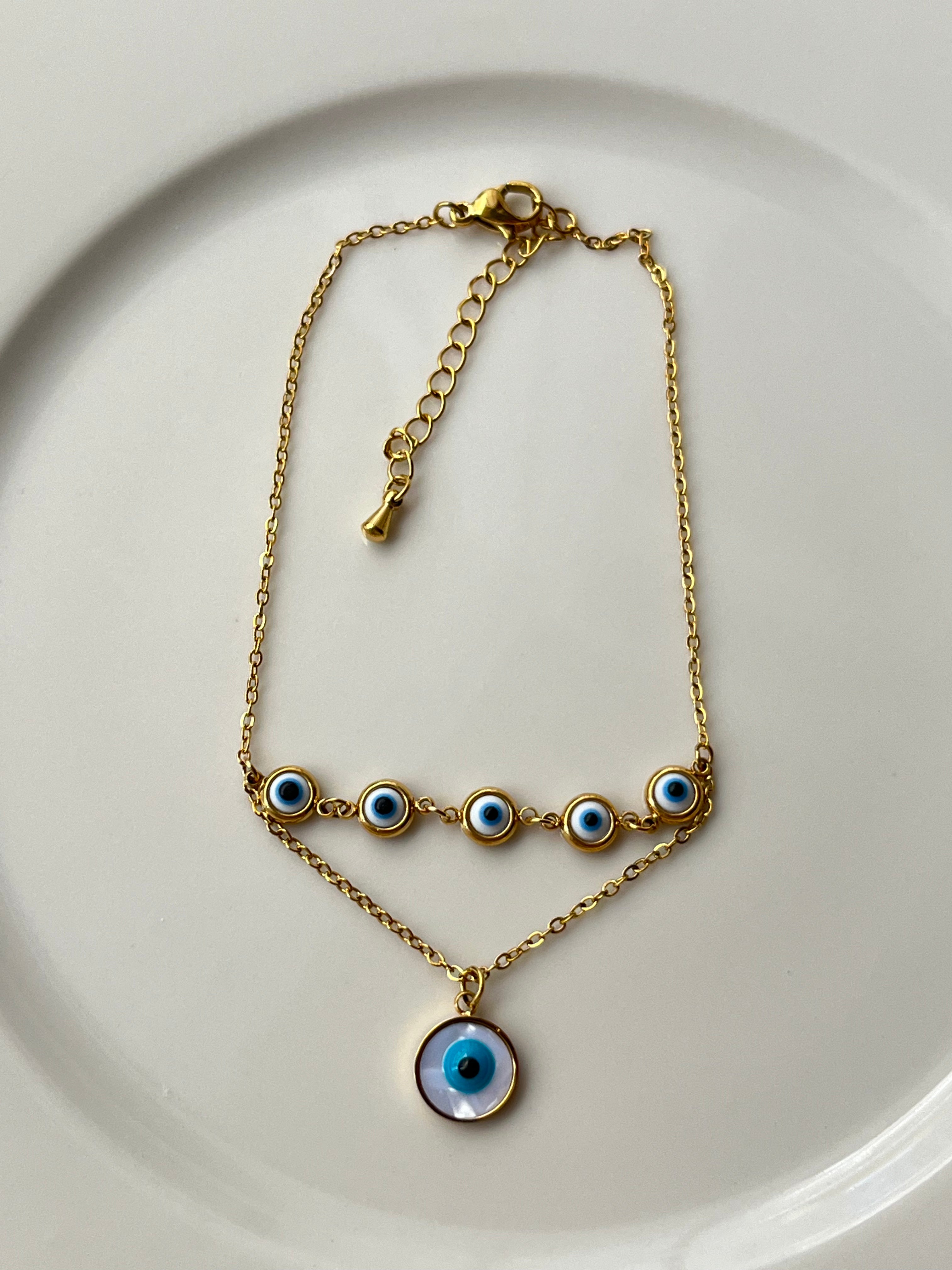 Premium Stainless Steel Anklet Blue Eye – Color-Stay Finish