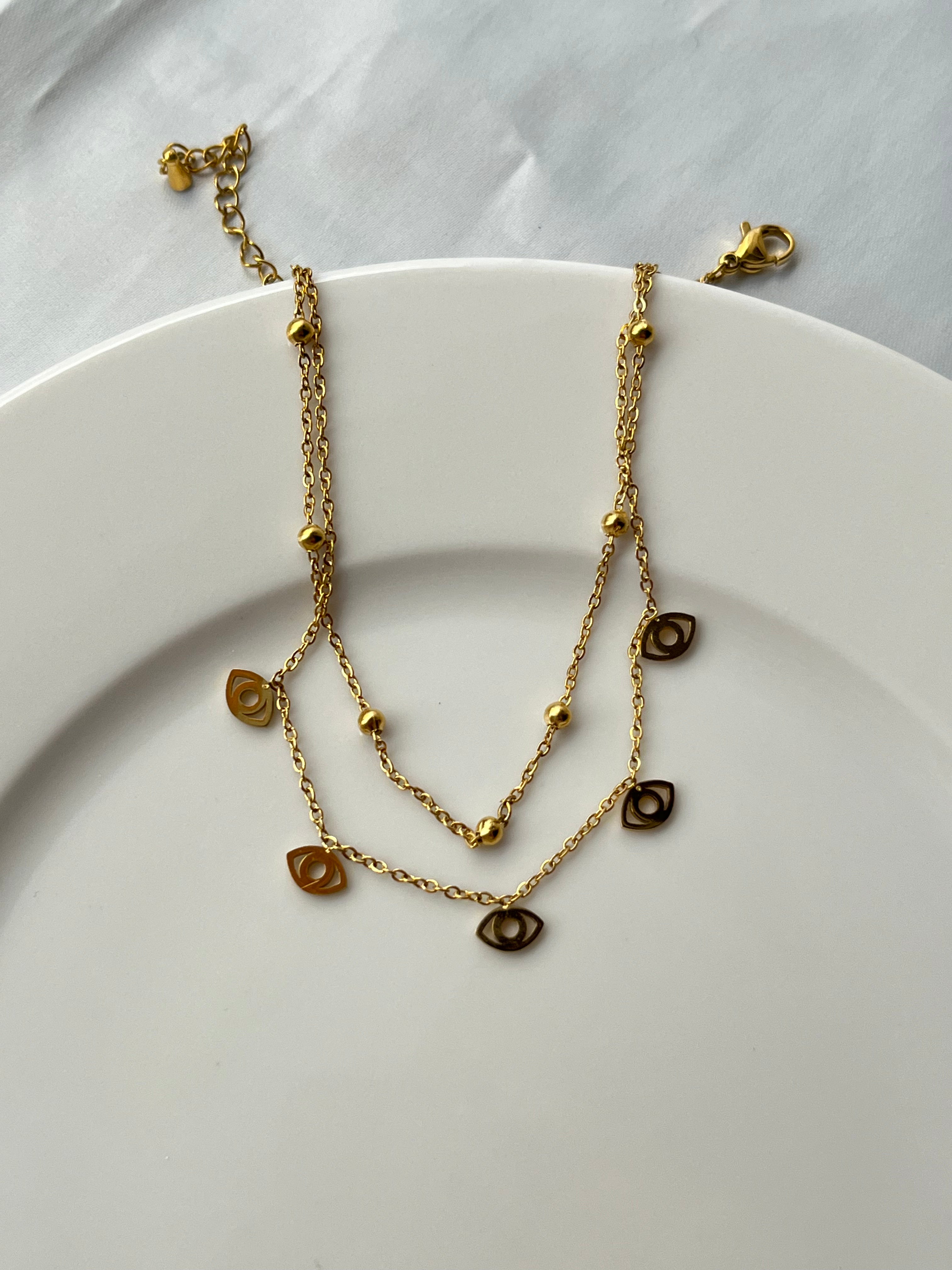 Double Layer Anklet – Eye & Beads