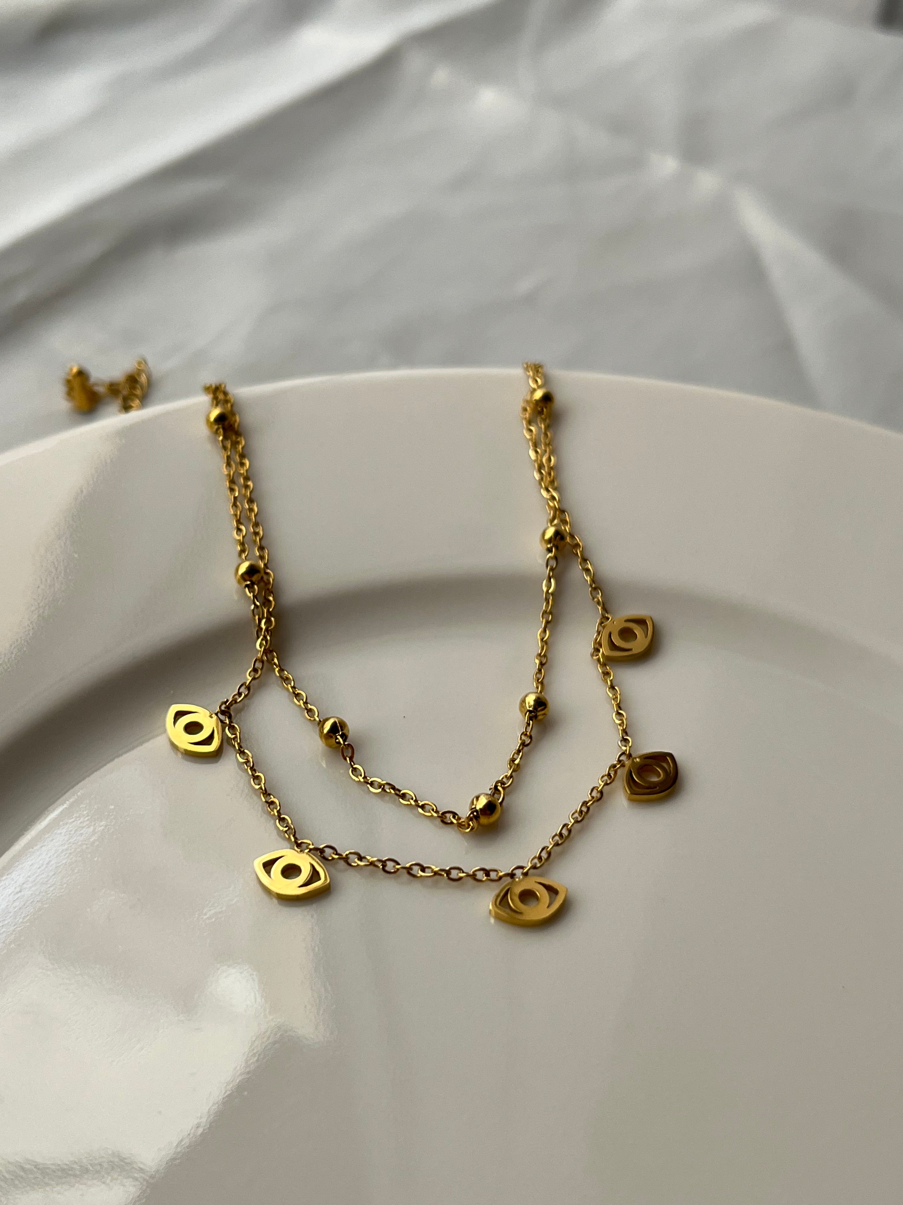 Double Layer Anklet – Eye & Beads